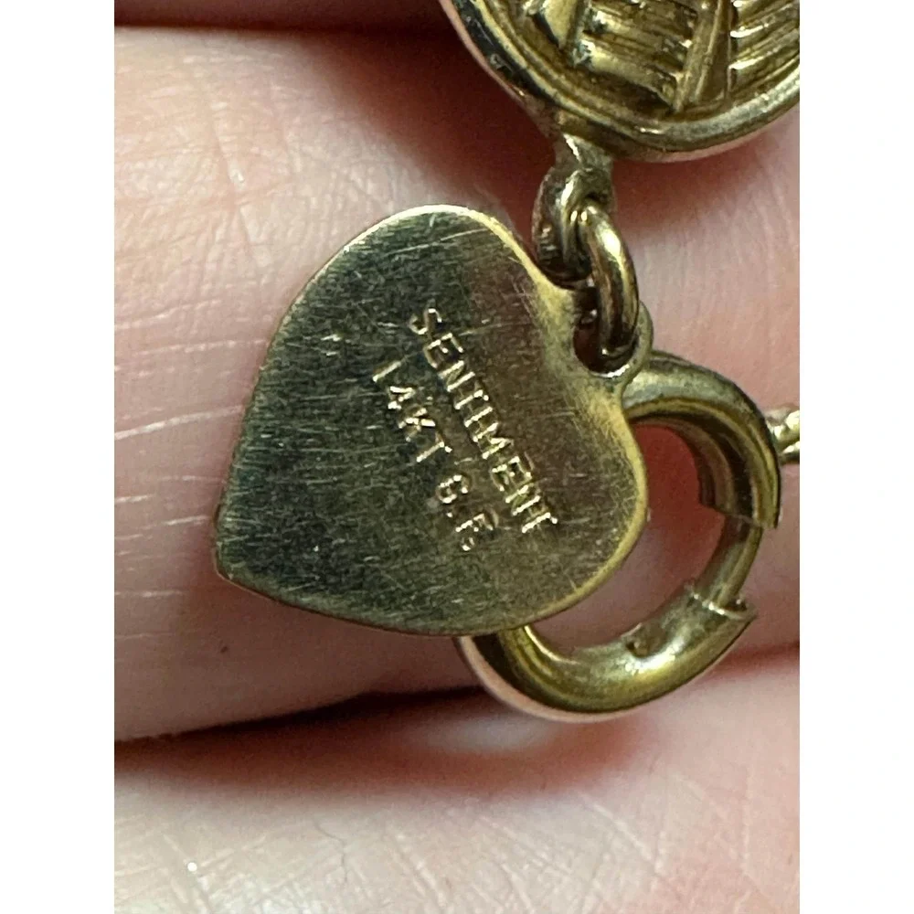 Vintage Sentiment 14k GF & Jade Bracelet 7.25